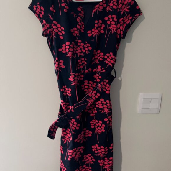 BODEN Notch Neck Shift Dress WH380 Navy & Pink Floral Damask Belted Lined 6L - Picture 9 of 15